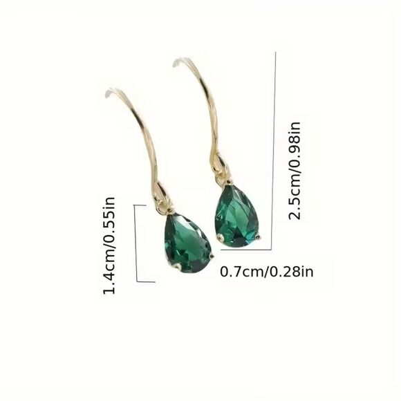 Amethyst Purple Glass Teardrop Dangle Earrings Gold Drop Pendant Charm Dainty - Picture 2 of 2